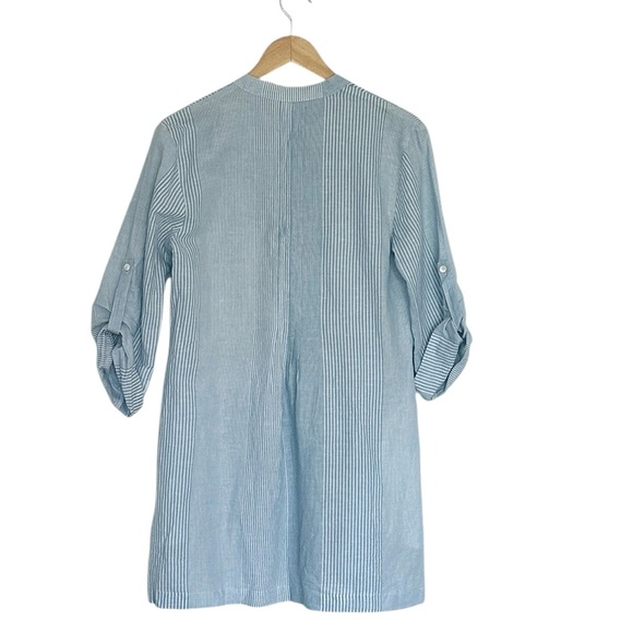 NEW MADEWELL Pleated Splitneck Mini Shirtdress Blue & White Multi Stripe Size XS - Picture 5 of 9